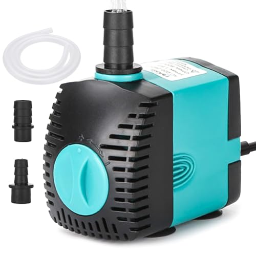 Aquarium Pumpe (6W, 600L/H), Teichpumpe, Wasserpumpe, Klein Springbrunnenpumpe mit 2 Düse(8.5mm, 13mm) und 1,5m Wasserleitungen (ID: 8mm) für Teich, Brunnen, Aquarium, Garten von Silkwish