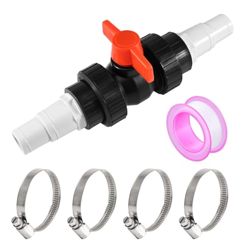 Kugelhahn 50mm mit Schlauchverbinder - PVC Pool Absperrhahn Set | Inkl. 1 Absperrhahn 1 1/2 Zoll, 2 Poolschlauch Verbinder 32-38mm, 4 Schlauchschellen & Dichtband - Ventil Kugelventil für Pool Kugelhahn 50mm mit Schlauchverbinder - PVC Pool Absperrhahn Set | Inkl. 1 Absperrhahn 1 1/2 Zoll, 2 Poolschlauch Verbinder 32-38mm, 4 Schlauchschellen & Dichtband - Ventil Kugelventil für Pool von Silkwish