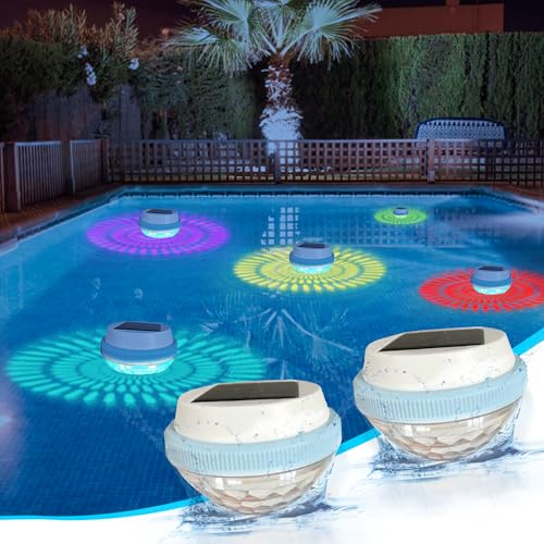 Silkwish 2 Stück Solar Poolbeleuchtung Schwimmende - 7 RGB Farbwechsel LED Pool Licht | Wasserdicht IP68 & Automatische Dämmerungserkennung Solarlampe für Gartenpool, Teich und Außendekoration von Silkwish