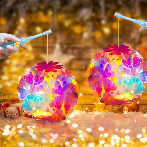 Silkwish 2 Stück Tragbare Laterne Kinder, DIY Selbstgebaute Laterne, Laterne mit Laternenstab, mit 2 Batterien, Multicolor Laterne, für Halloween, Weihnachten, Geburtstage (Kirschblüten) von Silkwish