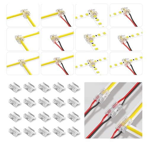 Silkwish 20 Stück 2 Polig 8mm LED Verbinder – COB/SMD LED Streifen Connector 2 Pin Eckverbinder, 8 Verbindungsarten (L/T-Form) – Lötfreier LED Strip Connector für SMD/COB Streifen von Silkwish