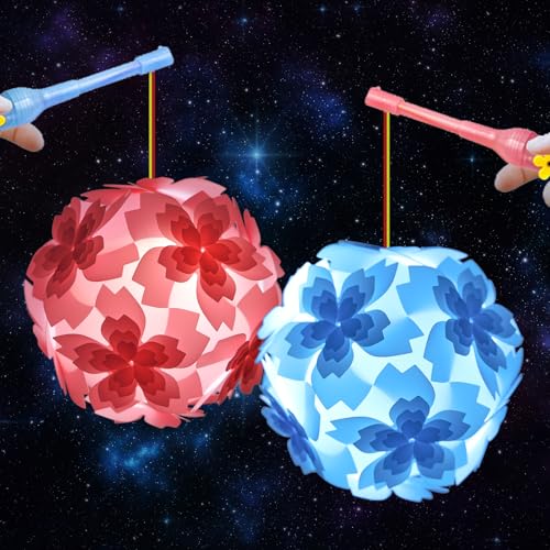 Silkwish 2er Laternen Bastelset Kinder - LED Laterne Bastelmaterial für St Martin mit Laternenstab, 2 Batterien - Blau Rosa DIY Martinslaternen für Weihnachten, Geburtstage (Kirschblüten) von Silkwish