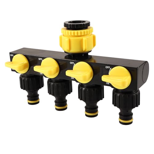 Silkwish 4-Wege-Wasserverteiler 3/4 Zoll und 1/2 Zoll - 4 fach Wasseranschluss Verteiler mit Durchflussregler - Wasserhahn Schlauchverteiler für Gartenbewässerung, Haushalt & Geräte (Schwarz/Gelb) von Silkwish