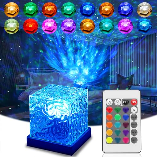 Wave Lamp Tischlampe, Tischlampe LED Nachttischlampe, Ozeanwellen LED Galaxy Sternenprojektor Lampe, 16 Colors Sternenhimmel Projektor, Sternenlicht Projektor Lampe mit Fernbedienung, USB-Aufladung von Silkwish