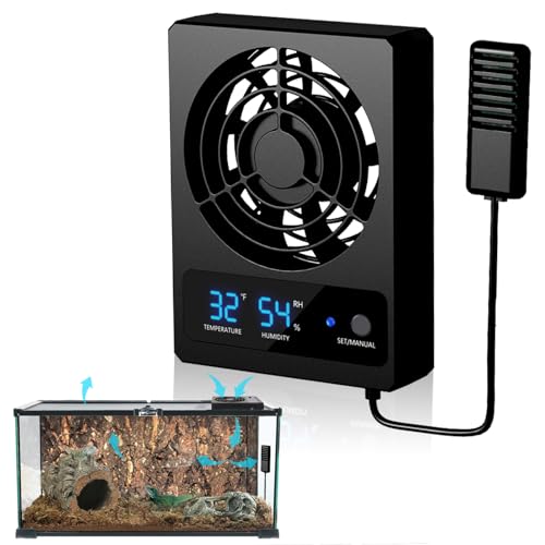 Silkwish Reptilien-Kühlventilator, Reptilien-Belüftungsventilator, Intelligenter Lüfter Reptilienkäfig-Temperaturmesser und Luftfeuchtigkeitsmesser mit LED-Anzeige für Reptilien Amphibien Schlangen von Silkwish