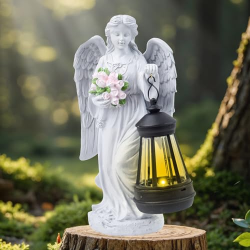 Solar Engel Gartenstatuen, LED-Schutzengel-Figur mit LED Solar Laterne, Grabschmuck Outdoor Deko, Wetterfest Friedhof Gartendeko, Gartendeko Figuren für Herbstdeko Hof, Friedhof, Terrasse, Fensterbank Solar Engel Gartenstatuen, LED-Schutzengel-Figur mit LED Solar Laterne, Grabschmuck Outdoor Deko, Wetterfest Friedhof Gartendeko, Gartendeko Figuren für Herbstdeko Hof, Friedhof, Terrasse, Fensterbank von Silkwish