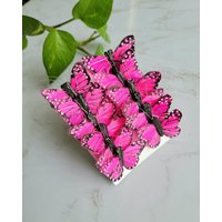 12 1, 5" Hot Pink Feder Schmetterlinge - Künstliche Rosa Monarch Schmetterling-Schmetterling Scrapbooking-Cake Topper, Florale Akzente von SilkyBlossom