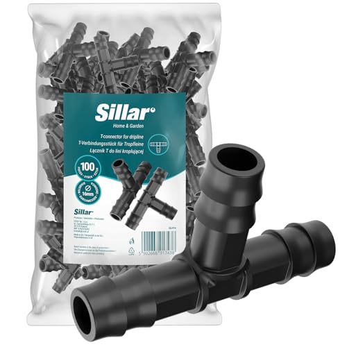 Sillar 100x T-Steckverbinder 16 mm für Tropfbewässerung – Steckverbinder für Tropfschlauch & PE-Rohr – Verbinder zur Gartenbewässerung, robust & UV-beständig von Sillar