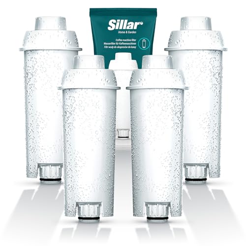 Sillar 4 Pack Wasserfilter für Delonghi Kaffeemaschinen DLSC002, SER3017 & 5513292811 - Kompatibel mit ECAM, ESAM, ETAM Serie | Passt zu Dinamica, PimaDonna | Erhöht die Lebensdauer des Gerätes von Sillar