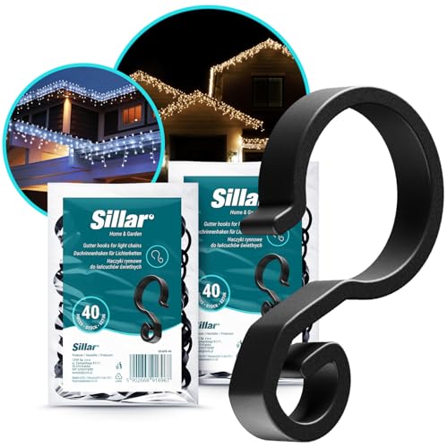 Sillar 80 Stück Weihnachtsbaum-Lichterhaken weihnachtsbaumbeleuchtung weihnachtsbaumlichter haken für weihnachtsdeko leichte Aufhänger für Dachrinnenschutz Seil Lichtclips pp Black von Sillar