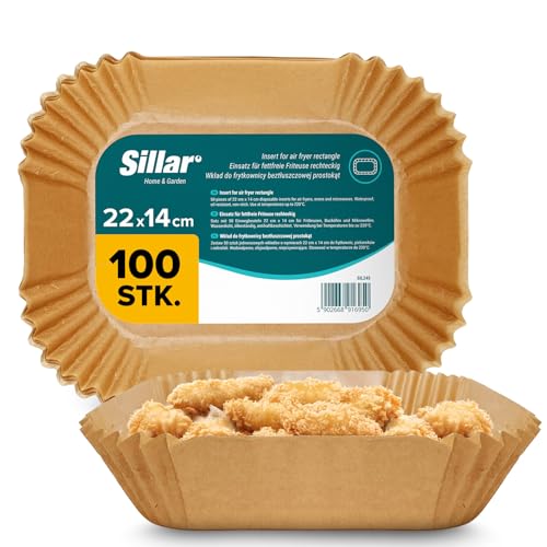Sillar Backpapier für Heißluftfritteuse Airfryer Backpapier Rechteckig 20x14cm 100 Stück Ölfest Antihaftbeschichtung Pergamentpapier Airfryer Zubehör für Heißluftfritteuse Ofen Mikrowelle bis 220°C von Sillar