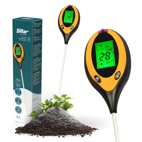 Sillar Bodenmessgerät 4in1 für pH Wert, Feuchtigkeitsmessgerät Pflanzen | für Rasen, Gartenarbeit, Zimmerpflanzen, Landwirtschaft und Outdoor-Pflanzen von Sillar