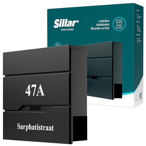 Sillar Briefkasten Wandbriefkasten mit Schloss | Postkasten personalisiert mit Straße, Hausnummer | aus verzinktem Stahl, Beständig gegen Witterungseinflüsse UV-Strahlung | 37×37×10,5 cm 2 Schlüssel von Sillar