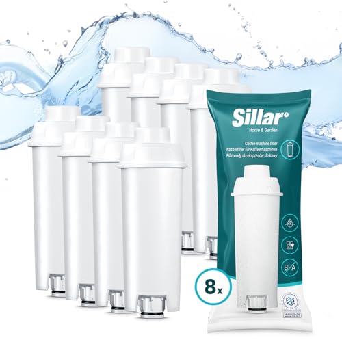 Sillar Wasserfilter 8x für Delonghi Kaffeemaschinen DLSC002, SER3017 & 5513292811 - Kompatibel mit ECAM, ESAM, ETAM Serie | Passt zu Dinamica, PimaDonna | Erhöht die Lebensdauer des Gerätes von Sillar
