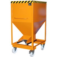 Bauer® Silobehälter, mit Schiebeverschluss, Gabeltaschen + Rollen, lackiert, Volumen 0,6 m³, RAL 2000 gelborange von Bauer®