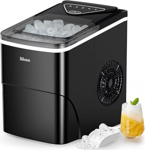 Silonn Eiswürfelmaschine - 9 Eiswürfel in 6 Min, 12 kg/24 Std, Ice Maker Selbstreinigend, Kompakt mit Eiskorb & Schaufel, 2 Größen, Ideal für Küche & Party von Silonn