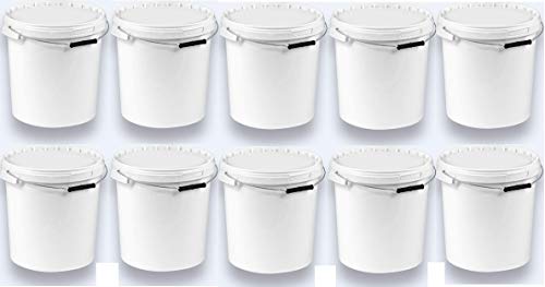 10 x 20 Liter Eimer mit Deckel weiß, stapelbarerer Milch-/Vorratseimer, Honigeimer Kunststoffeimer mit Lebensmittelfreigabe, Lebensmittelechte Behälter, Leereimer für Mehl, Wassereimer, 10 Stück von Silplast