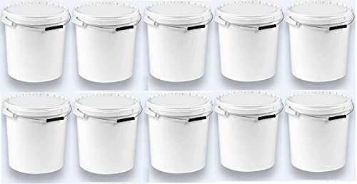 Silplast 10 x 20 Liter Eimer mit Deckel weiß 10 Stück, stapelbarerer Milch-/Vorratseimer, Honigeimer Kunststoffeimer Lebensmittelfreigabe, Lebensmittelechte Behälter, Leereimer für Mehl, Wassereimer von Silplast