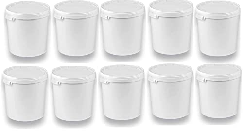 Silplast 10 x 30 Liter Eimer mit Deckel weiß 10 Stück, stapelbarerer Milch-/Vorratseimer, Honigeimer Kunststoffeimer Lebensmittelfreigabe, Lebensmittelechte Behälter, Leereimer für Mehl, Wassereimer von Silplast