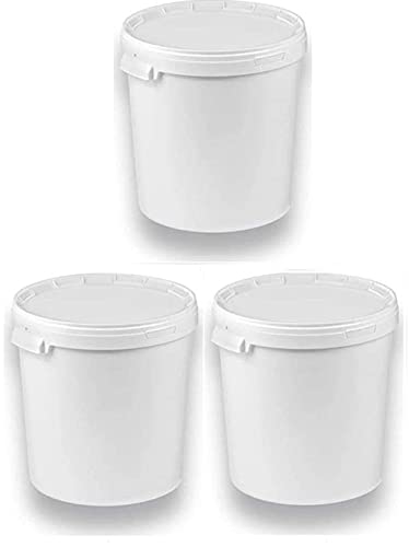 Silplast 3 x 30 Liter Eimer mit Deckel weiß 3 Stück, stapelbarerer Milch-/Vorratseimer, Honigeimer Kunststoffeimer Lebensmittelfreigabe, Lebensmittelechte Behälter, Leereimer für Mehl, Wassereimer von Silplast