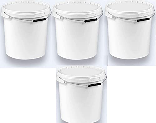Silplast 4 x 20 Liter Eimer mit Deckel weiß 4 Stück, stapelbarerer Milch-/Vorratseimer, Honigeimer Kunststoffeimer Lebensmittelfreigabe, Lebensmittelechte Behälter, Leereimer für Mehl, Wassereimer von Silplast