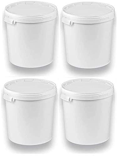Silplast 4 x 30 Liter Eimer mit Deckel weiß 4 Stück, stapelbarerer Milch-/Vorratseimer, Honigeimer Kunststoffeimer Lebensmittelfreigabe, Lebensmittelechte Behälter, Leereimer für Mehl, Wassereimer von Silplast