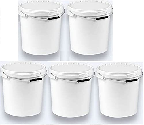 Silplast 5 x 20 Liter Eimer mit Deckel weiß 5 Stück, stapelbarerer Milch-/Vorratseimer, Honigeimer Kunststoffeimer Lebensmittelfreigabe, Lebensmittelechte Behälter, Leereimer für Mehl, Wassereimer von Silplast
