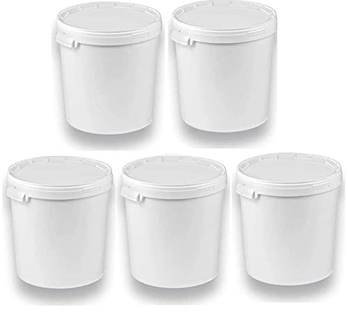 Silplast 5 x 30 Liter Eimer mit Deckel weiß 5 Stück, stapelbarerer Milch-/Vorratseimer, Honigeimer Kunststoffeimer Lebensmittelfreigabe, Lebensmittelechte Behälter, Leereimer für Mehl, Wassereimer von Silplast
