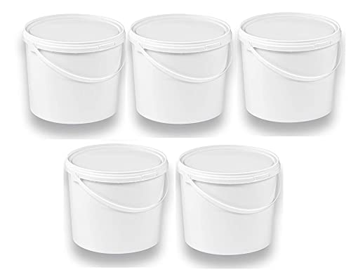 Silplast 5 x 5 Liter Eimer mit Deckel weiß 5 Stück, stapelbarerer Milch-/Vorratseimer, Honigeimer Kunststoffeimer Lebensmittelfreigabe, Lebensmittelechte Behälter, Leereimer für Mehl, Wassereimer von Silplast