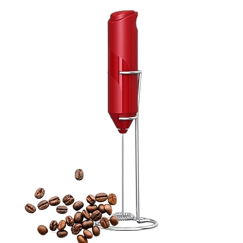 Milchaufschäumer Silreck Milchaufschäumer Handheld Elektrischer Milchaufschäumer für Kaffee Latte Cappuccino Automatischer Getränkemixer und Kaffeeschäumer (Rot + Ständer) von Silreck