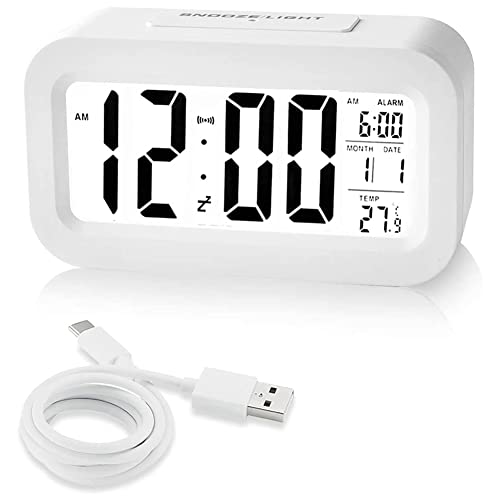 Silriku Wiederaufladbare, Digitale Am Bett, Netzbetrieben mit Intelligentem Lichtsensor, 12/24 Stunden Datum, Weiß von Silriku