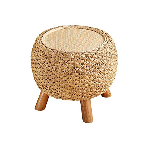SilteD Runder Fußhocker wechseln Schuhe Ottomane Holzbeine Gepolstertes Fußhocker Rattan Schminkhocker Flor Wohnzimmer Weidenhocker (Farbe: D) von SilteD