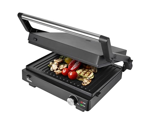 Silva Schneider grill 200 Kontaktgrill | 1500-1800W | Abnehmbare Grillplatten | Stufenlose Temperatureinstellung | 210°C Max | Herausnehmbare Tropfschale, Schwarz von Silva Schneider