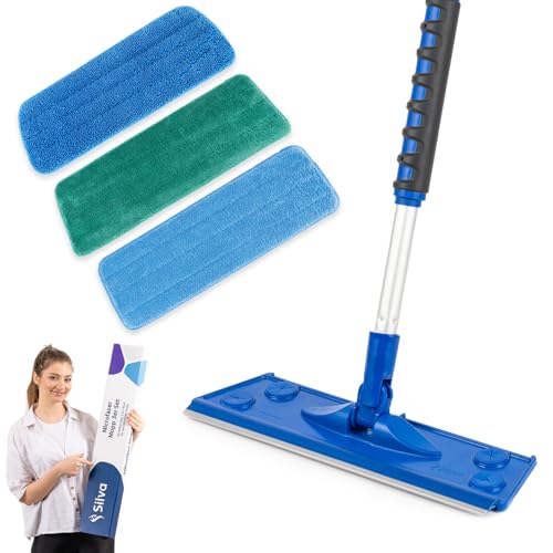 Silva Hochwertiges Mikrofaser Wischbezug Mopp Set | 360° Drehgelenk | Wischmop mit Teleskopstiel | Bodenwischer Stahlstiel 156 cm | Wischmopp mit Soft Touch Griff (Mikrofasermopp-Set 3 in 1) von Silva