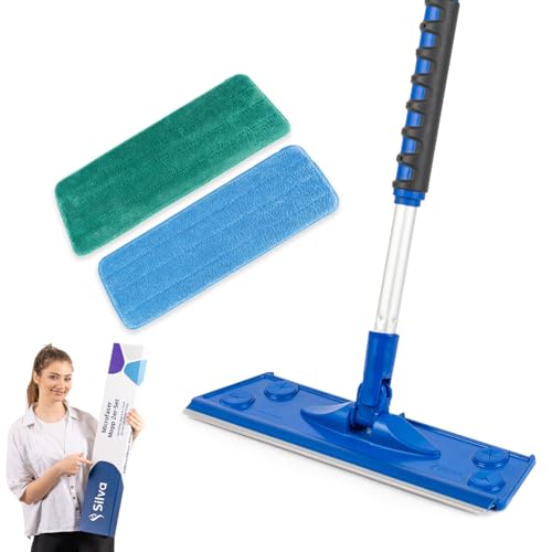 Silva Mikrofaser Bodenwischer Wischmopp Set mit Soft Touch Griff Freihändiger Flachmopp Wischer 360° Drehgelenk Bodentücher Mopp mit Teleskopstiel Reiniger Fensterwischer von Silva