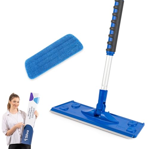 Silva Hochwertiges Mikrofaser Wischbezug Mopp Set | 360° Drehgelenk | Wischmop mit Teleskopstiel | Bodenwischer Stahlstiel 156 cm | Wischmopp mit Soft Touch Griff (Mop Set mit Wand) von Silva
