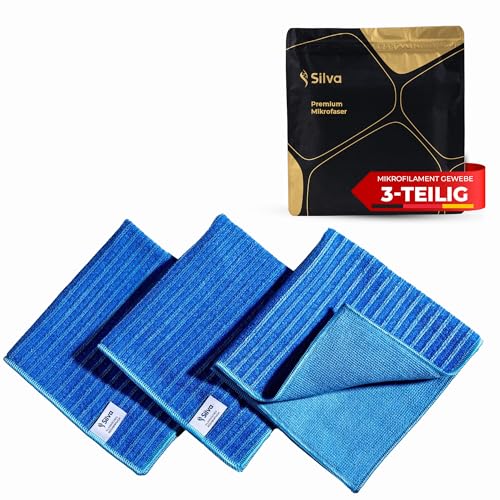 Silva Premium Mikrofaser-Küchenhandtuch | Blau, 3er-Multipack | 20x Saugkraft | Ideal zum Spülen & Polieren in der Küche | Langlebig | 40x40cm von Silva