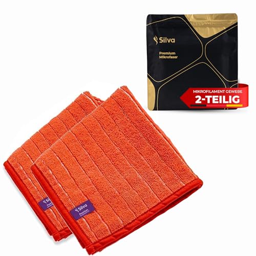 Silva Premium Mikrofaser-Küchenhandtuch | Rot, 2er-Pack | 20x Saugkraft | Ideal für Geschirr, Glas & Besteck | Streifenfrei | 40x70cm von Silva