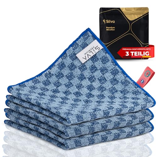 Silva Premium Mikrofasertücher 3er Set – Kratzfreies Scheuertuch für hartnäckigen Schmutz & Fett – Hohe Saugfähigkeit (20-fache Saugkraft) – Sicher für Teflon-Pfannen, langlebig (30x30 cm) von Silva