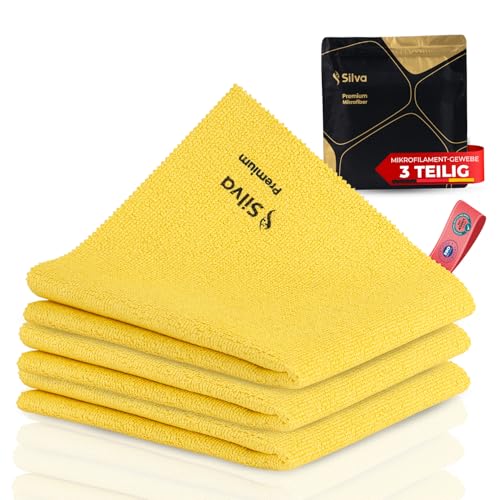 Silva Spültuch Mikrofaser 38x35 cm – 20x saugstark, fusselfrei & kratzfrei – Langlebig & waschbar – Reinigungstücher für Küche, Bad, Fenster, Spiegel & Auto – Hochwertiges Putztuch (3er Set) von Silva