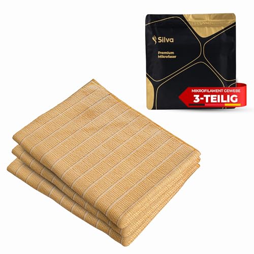 Silva Waffeltücher Mikrofasertücher Beige – 3er Set 35x35 cm – Weiche Reinigungstücher – Mikrofaser Lappen Putztücher – Fusselfrei & Streifenfrei – Geschirrtücher für Küche & Haushalt von Silva