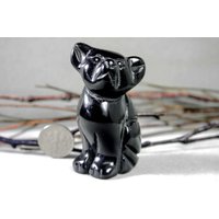 Schwarzer Obsidian Chihuahua Totem Fetisch Figur Miniatur Stein Skulptur Kunst 7376 von Silvagem