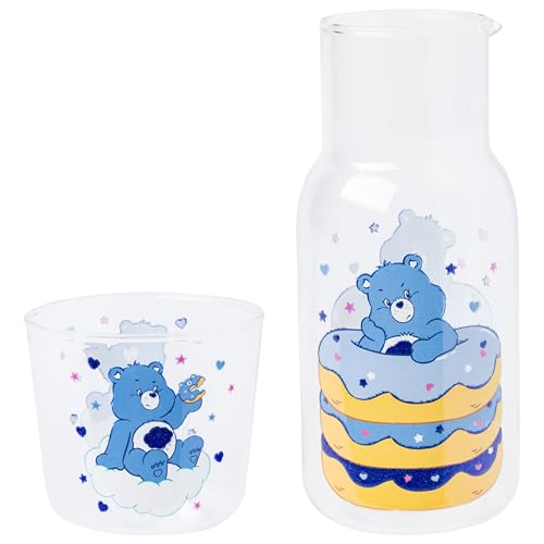 Care Bears Grumpy Bear Donut Heart Stars Box Glitter 530 ml Glas Wasserkrug mit Tasse von Silver Buffalo
