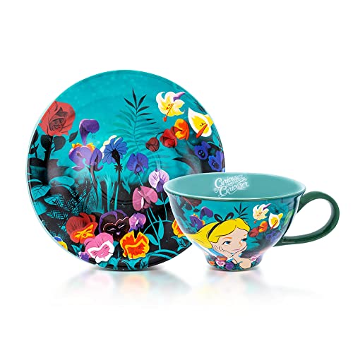 Disney Alice im Wunderland Keramik-Teetasse und Untertasse, 340 ml, Teeparty-Geschenkset für Kaffee, Espresso, Mokka, Latte, niedliche Geschenke und Sammlerstücke von Silver Buffalo