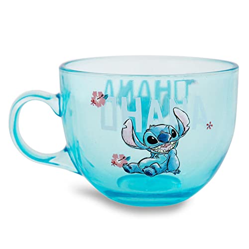 Disney Lilo & Stitch Ohana Glas-Kaffeetasse | Tropische große Kaffeetasse für Espresso, Koffein, Getränke, Heim- und Küchenutensilien | niedliche Geschenke und Sammlerstücke | Fassungsvermögen: 473 ml von Silver Buffalo