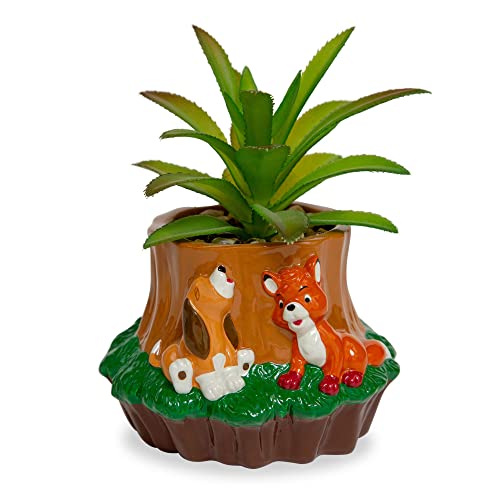 Disney The Fox and The Hound Mini-Übertopf aus Keramik mit künstlichen Sukkulenten | niedlicher kleiner Blumentopf, künstliche Zimmerpflanzen von Silver Buffalo