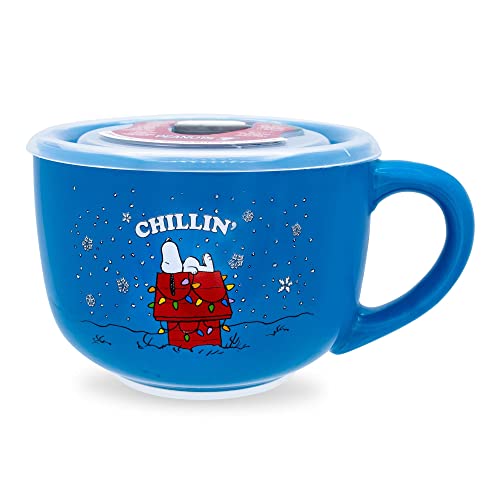 Peanuts Snoopy "Chillin" Keramik-Suppentasse mit belüftetem Deckel für Eis, Müsli, Getränke, fasst 680 ml von Silver Buffalo
