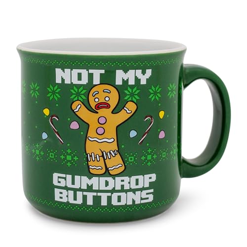Silver Buffalo Shrek Lebkuchenmann Not My Gumdrop Buttons Keramiktasse Camper | Große Kaffeetasse für Tee, Espresso, Kakao | Fasst 590 ml von Silver Buffalo