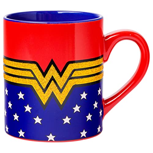 Silver Buffalo DC Comics Wonder Woman Logo Wrap Around with Stars Glitter Keramiktasse, Keramik, Blau, Gold, Rot von Silver Buffalo