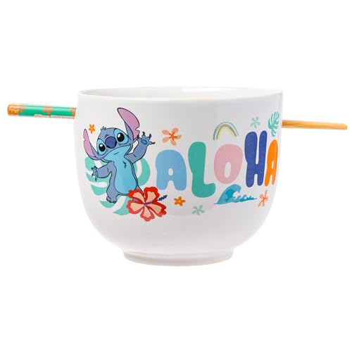 Silver Buffalo Disney Lilo and Stitch Aloha Tropische Keramik-Ramen-Nudel-Reisschale mit Essstäbchen, mikrowellengeeignet, 590 ml von Silver Buffalo